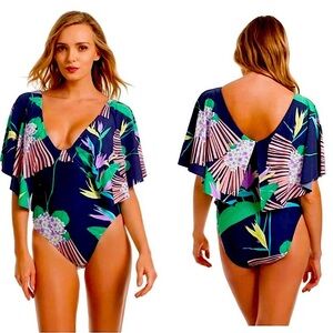 Trina Turk Navy Floral One Piece Swimsuit
